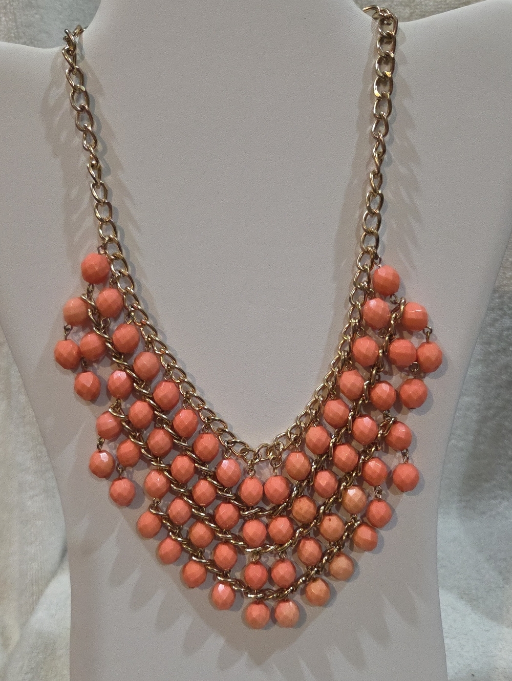 Gold Chain Coral Bead Multi-Strand Necklace - Women Jewelry